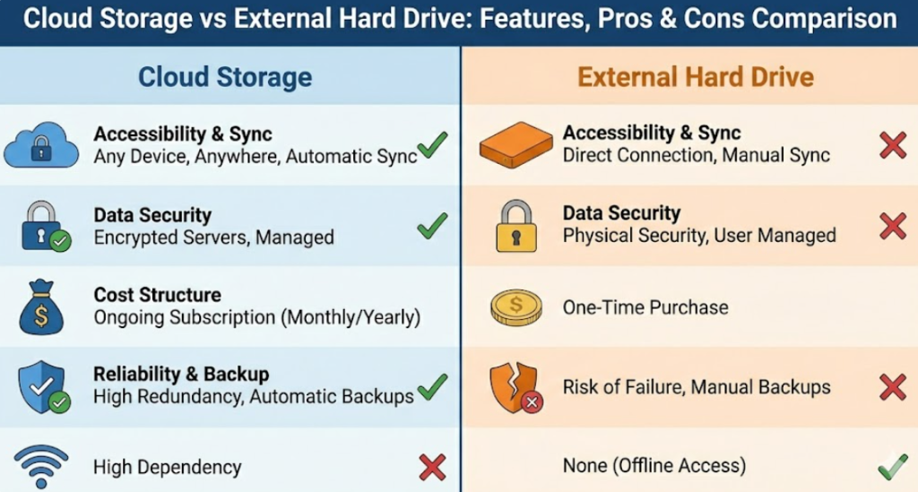 Cloud Storage vs External Hard Drive - Pros And Cons