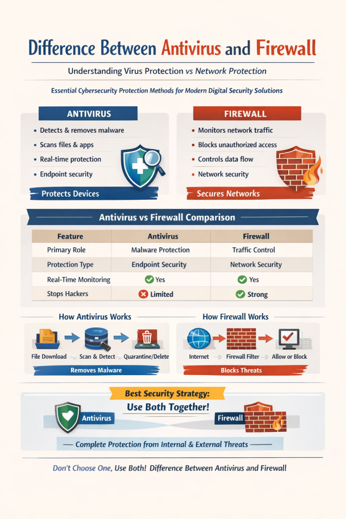 Difference Between Antivirus and Firewall - infographic