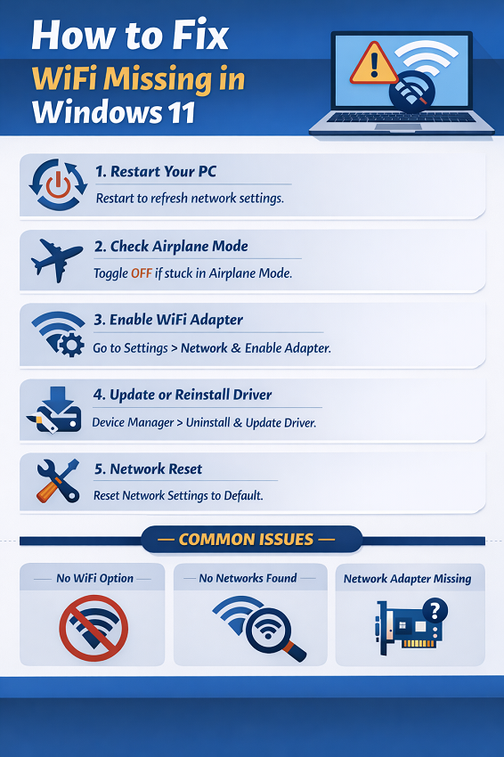 How to Fix WiFi Missing in Windows 11 - infographic