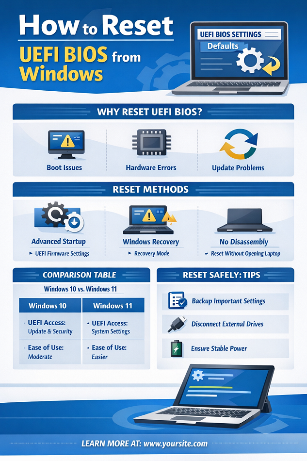 How to Reset UEFI BIOS from Windows - infographics