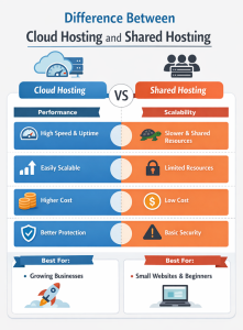 Difference Between Cloud Hosting and Shared Hosting - infographics