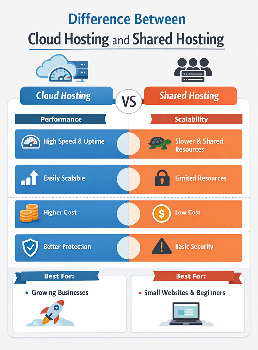 Difference Between Cloud Hosting and Shared Hosting - infographics