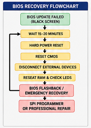 BIOS Update Failed Black Screen Fix - Bios Recovery Flowchart