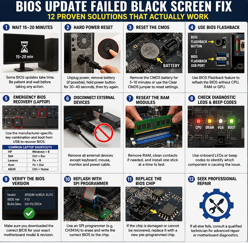 BIOS Update Failed Black Screen Fix - Solutions